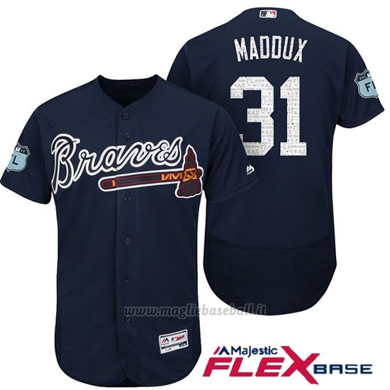 Maglia Baseball Uomo Atlanta Braves 31 Greg Maddux Blu 2017 Allenamento Primaverile Flex Base